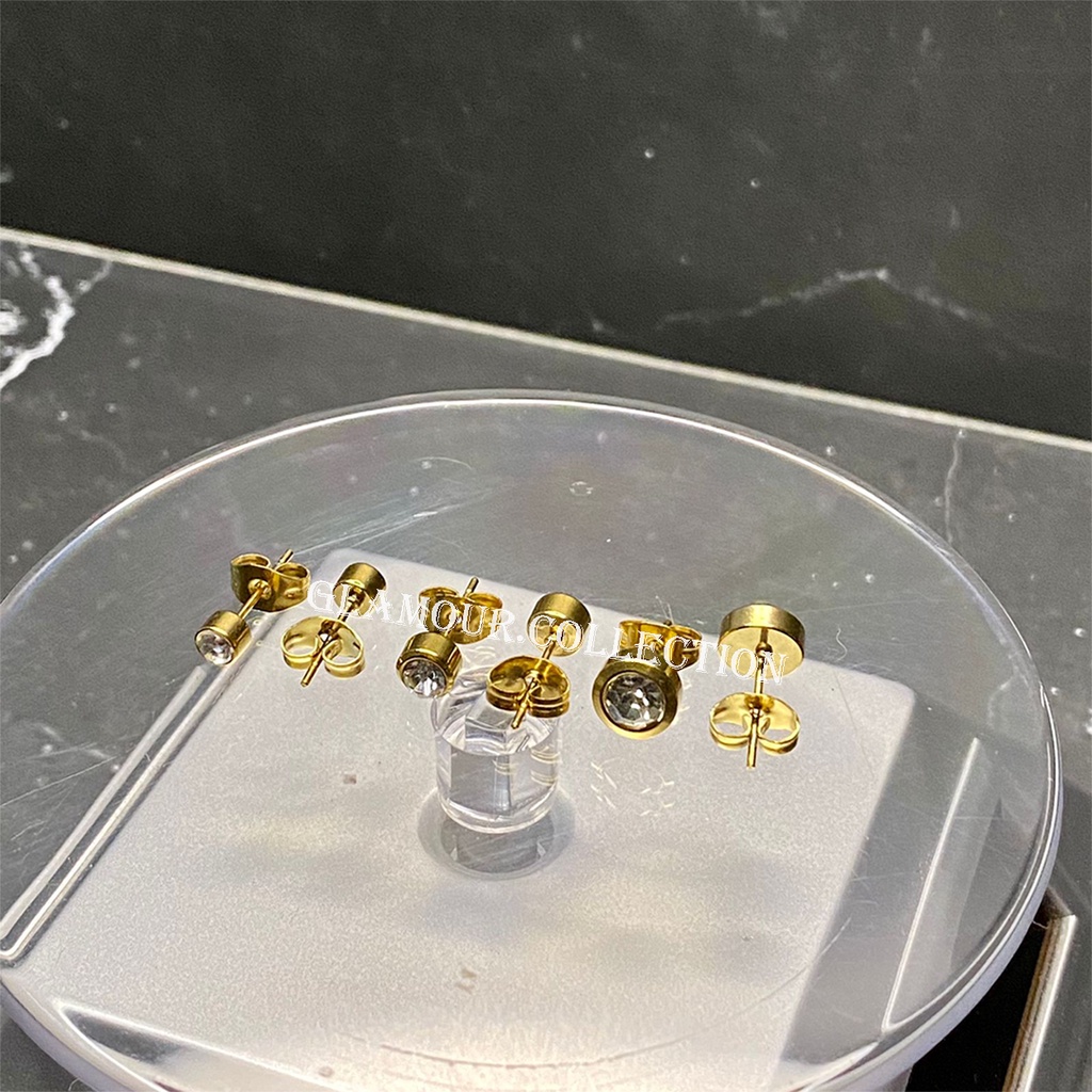 Anting Tindik Telinga Titanium Pria Model Tusuk Berlian Warna Gold Berlian