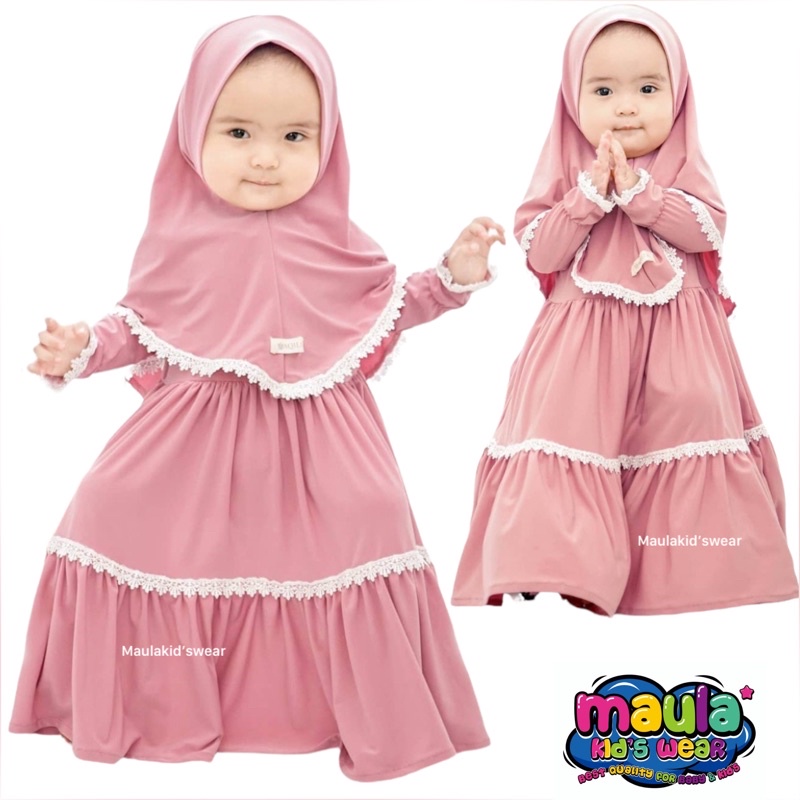 Gamis Bayi Anak Perempuan Free Jilbab Murah Aurora New Born 0 - 3 Tahun Pink