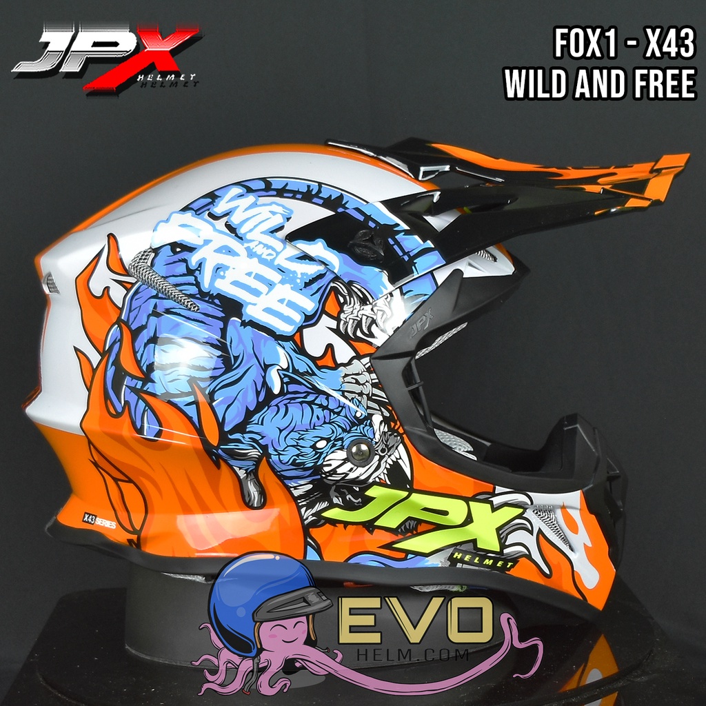 HELM JPX X43 WHITE CROSS_FOX1 + GOOGLE SNAIL ORI - (ONGKIR 2 KG) HELM JPX X43 WILD AND FREE HELM CROSS