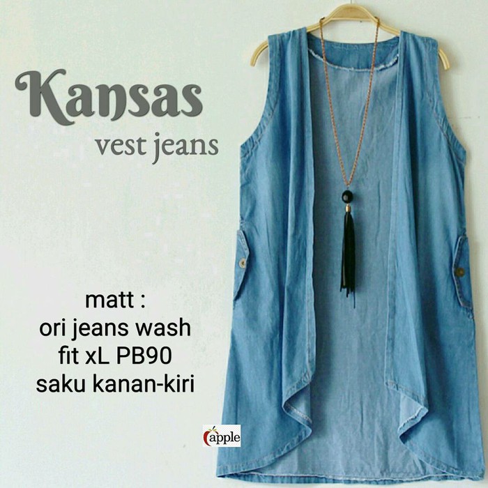 outer wanita rompi jeans wash denim kansas vest