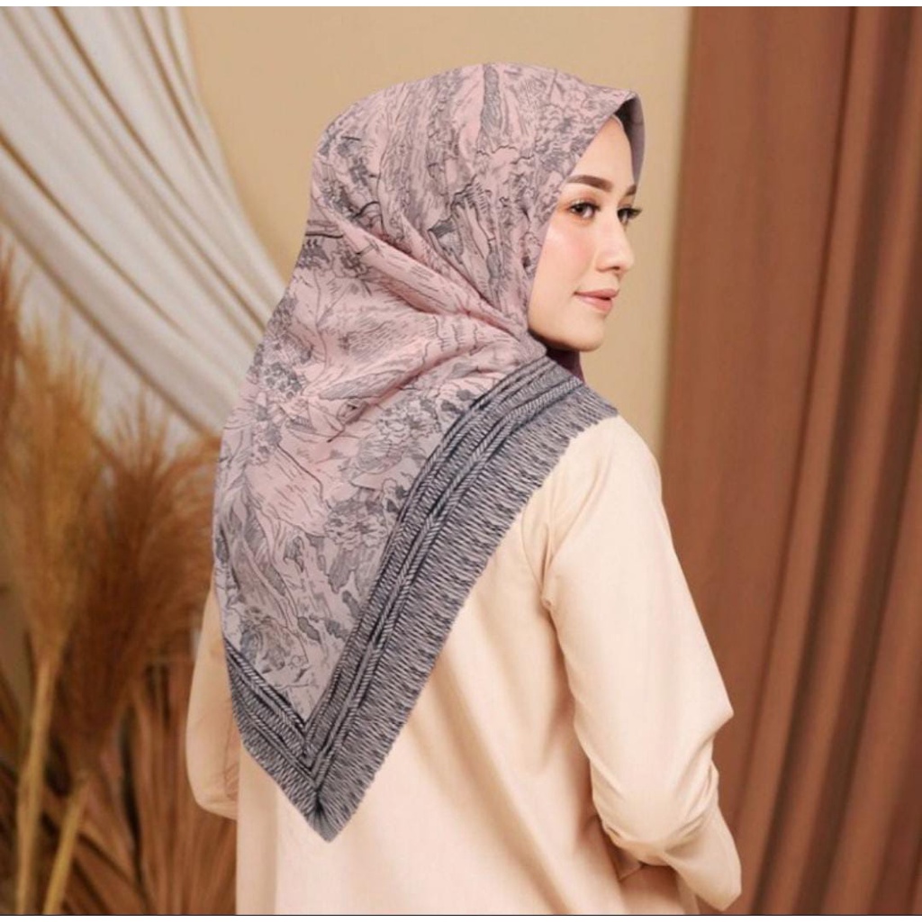 Terbaru !! Hijab Voal Segiempat Motif Scene  Series Kerudung Segiempat Motif Jilbab Instan Jilbab Voal