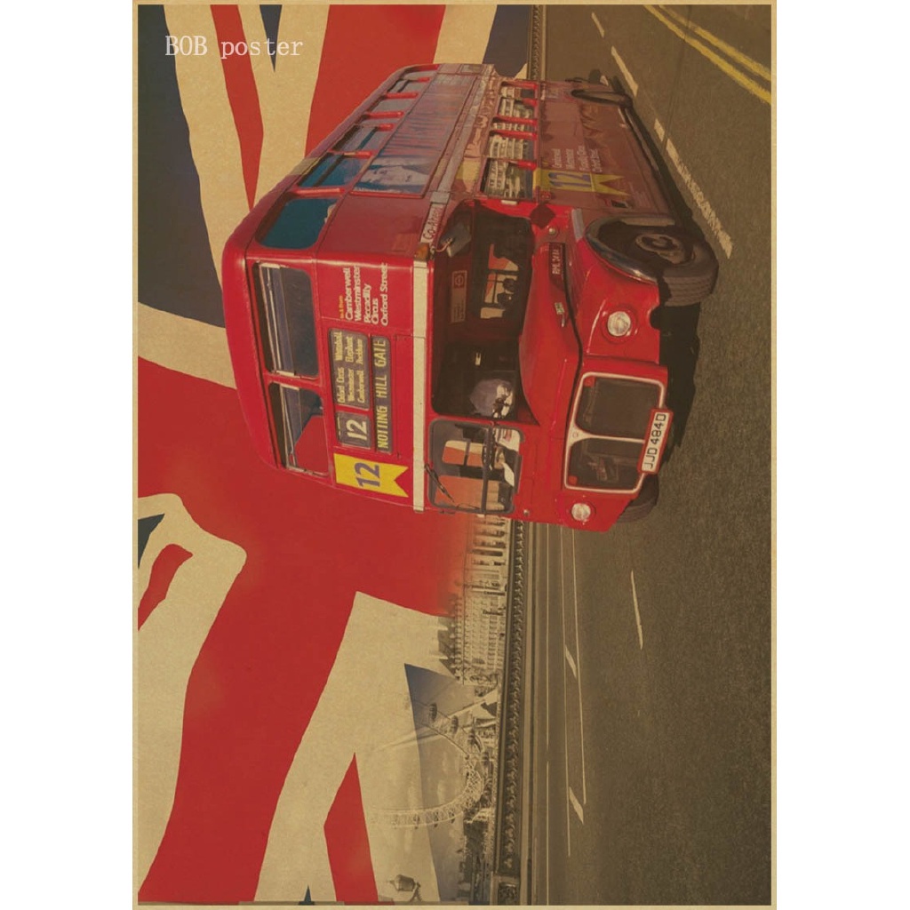 Poster Desain London Red Busses Dan Telepon Booths Gaya Retro Vintage Untuk Dekorasi Cafe Bar