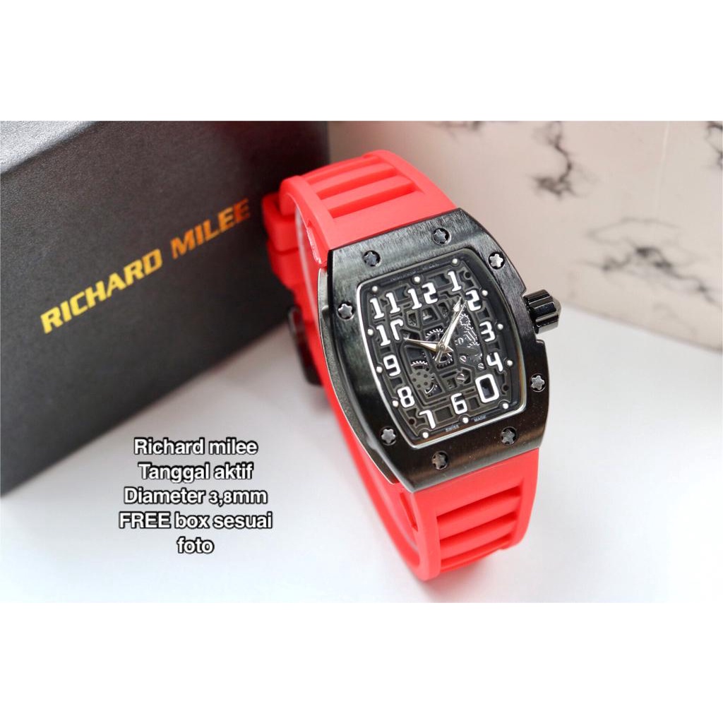 COD JAM TANGAN PRIA LAKI-LAKI STAINLESS STEEL TALI RUBBER RM-MERAH