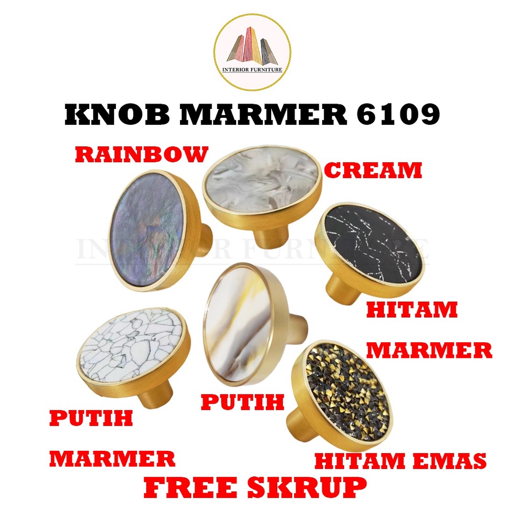 Tarikan Granit Marmer Handle Marmer Knop Laci 6109 Gold Putih Bulat Laci Pintu Lemari Knob Marble
