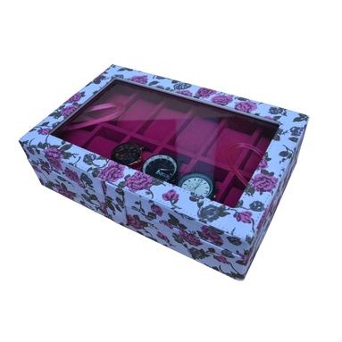 Tempat Jam Tangan isi 12 Motif BUNGA PINK / Box Jam Tangan dan Arloji