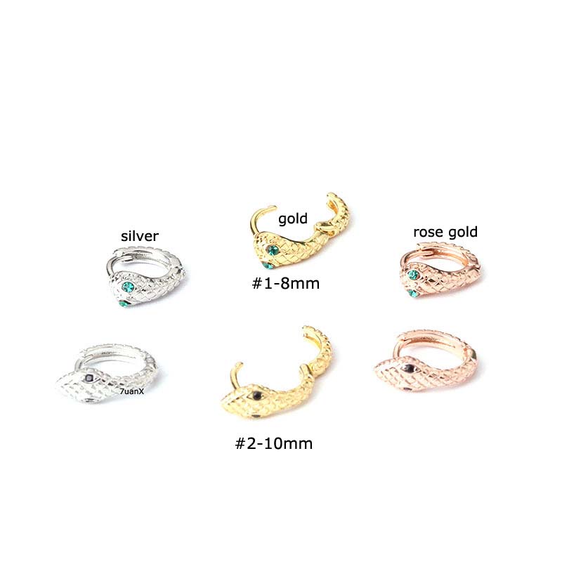 1pc Anting Hoop Bentuk Ular Bahan Tembaga Dengan Zircon Warna Silver / Gold / Rose Gold