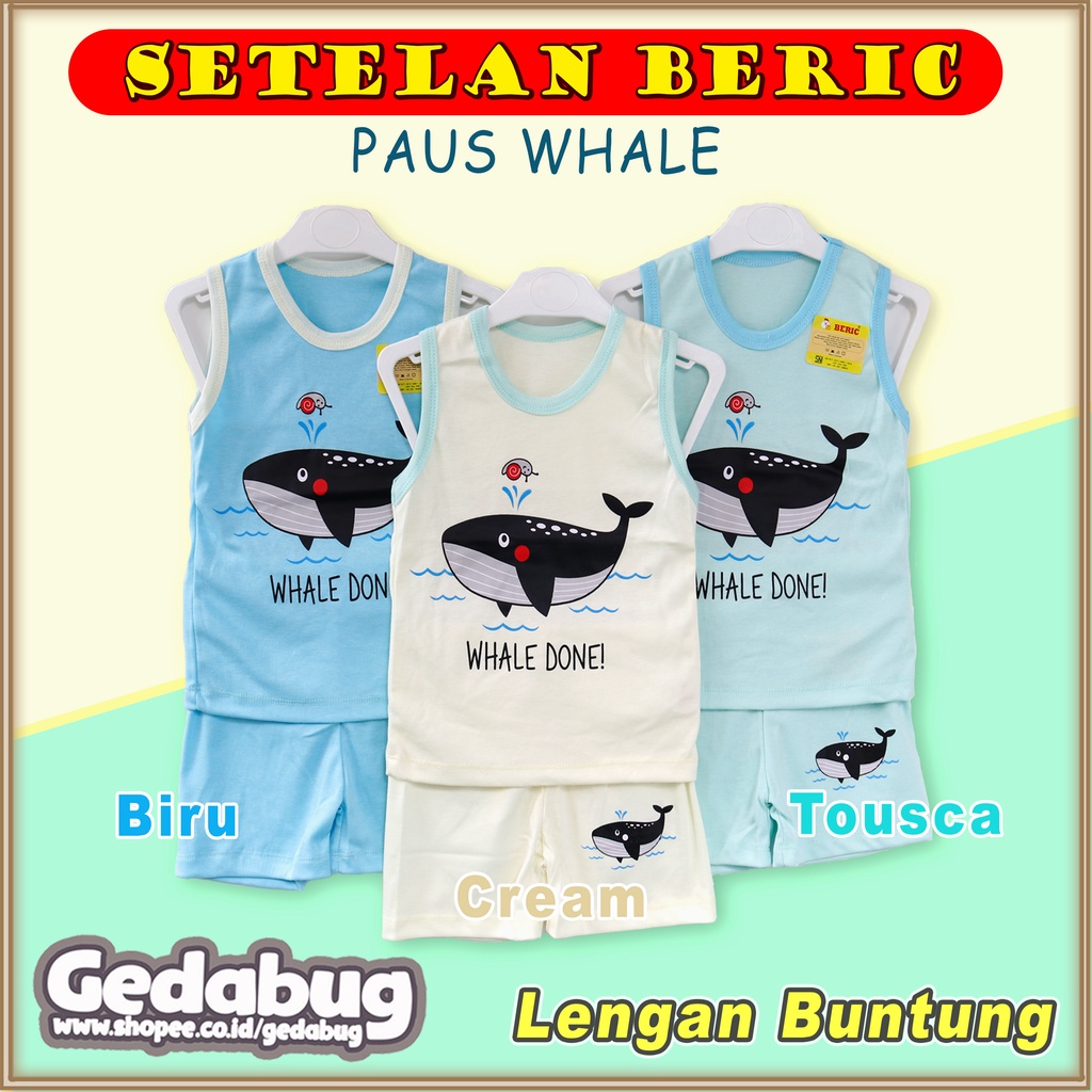 Setelan Oblong Buntung Anak Beric Paus Whale | Pakaian Bermain Anak Berkualitas