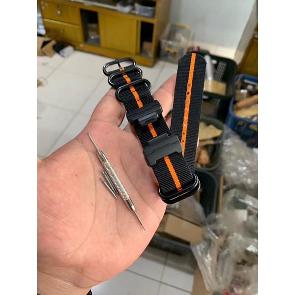 Strap Tali Jam Tangan G shock Zulu Nato hitam list Oren 24MM