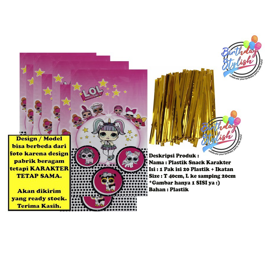 

Plastik Snack LOL/ Plastik Bingkisan Ulang Tahun Anak/ Plastik Snek LOL Sedang Isi 20 Pcs