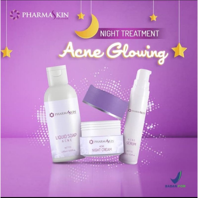 Pharmaskin Paket Skincare Night Treatment Acne Jerawat Glowing Series Cream Serum Perawatan Wajah Be