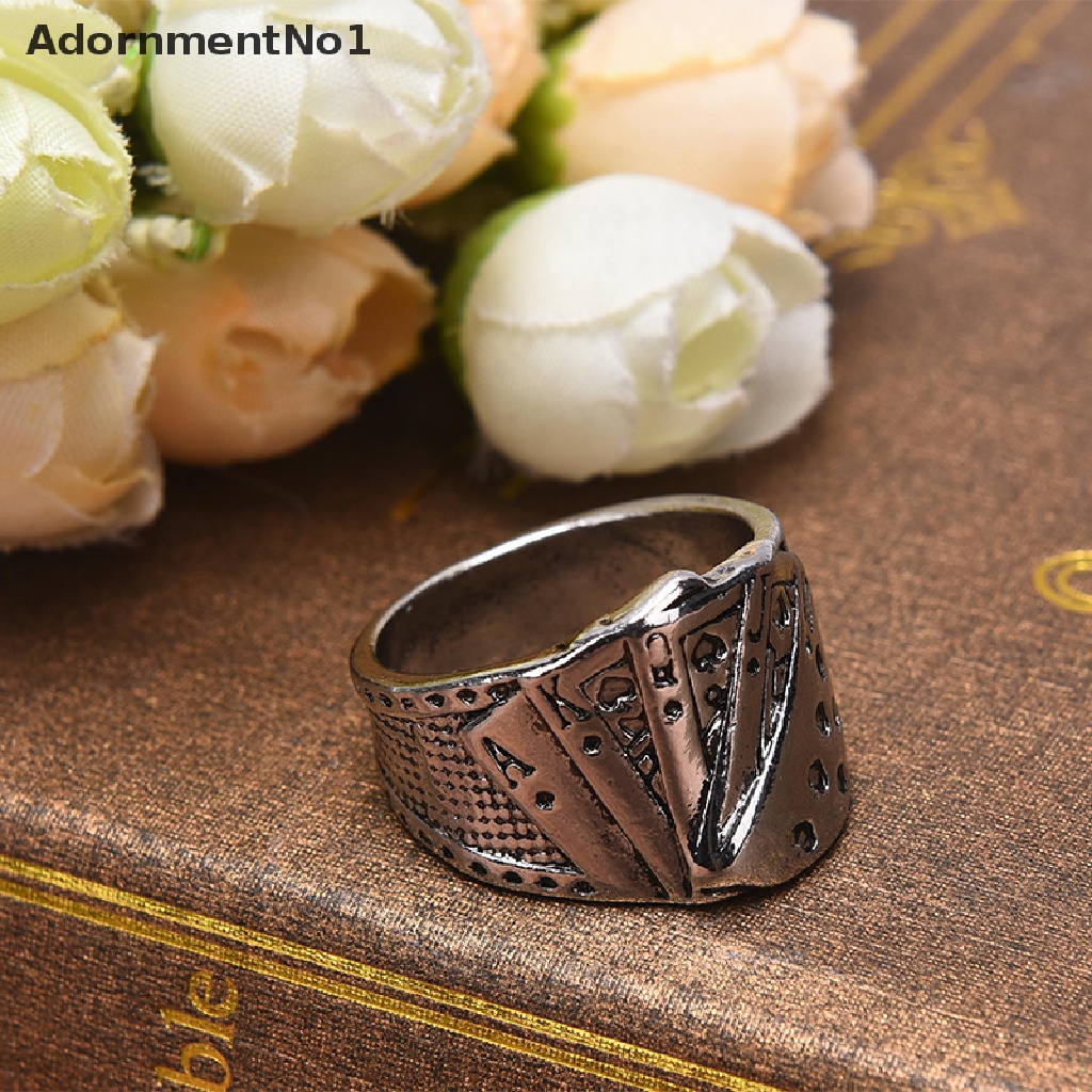 (AdornmentNo1) Cincin Gaya Punk Gothic Motif Kartu Poker Warna Silver Untuk Perhiasan Wanita / Hadiah