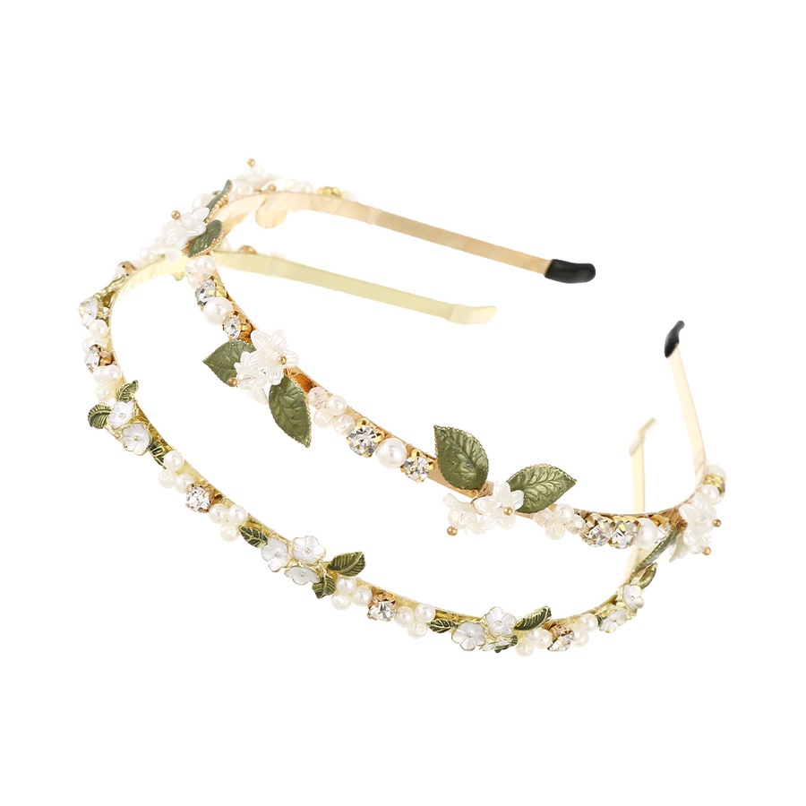 Bando Desain Bunga Daun Aksen Mutiara Kristal Berlian Imitasi Bahan Logam Gaya Korea Untuk Wanita