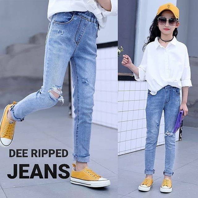 CELANA PANJANG JEANS ANAK MODEL ROBEK / RIPPED JEANS ANAK IMPORT KOREA