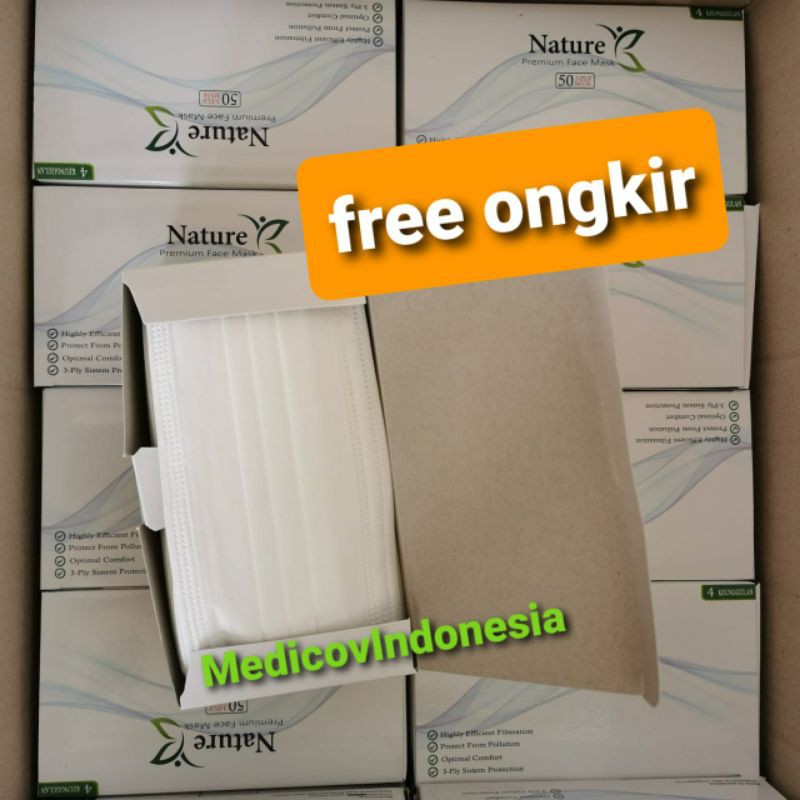 NATURE EARLOOP MASKER MEDIS IZIN KEMENKES 3PLY ISI 50 PCS