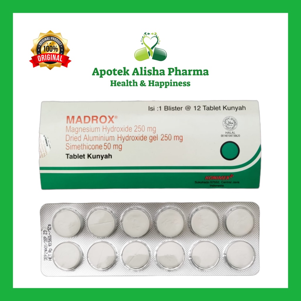 MADROX Strip 10tablet-Madrox Tablet Kunyah Obat Maag/Mual/Perih/Kembung/Pencernaan/Madroks Tablet