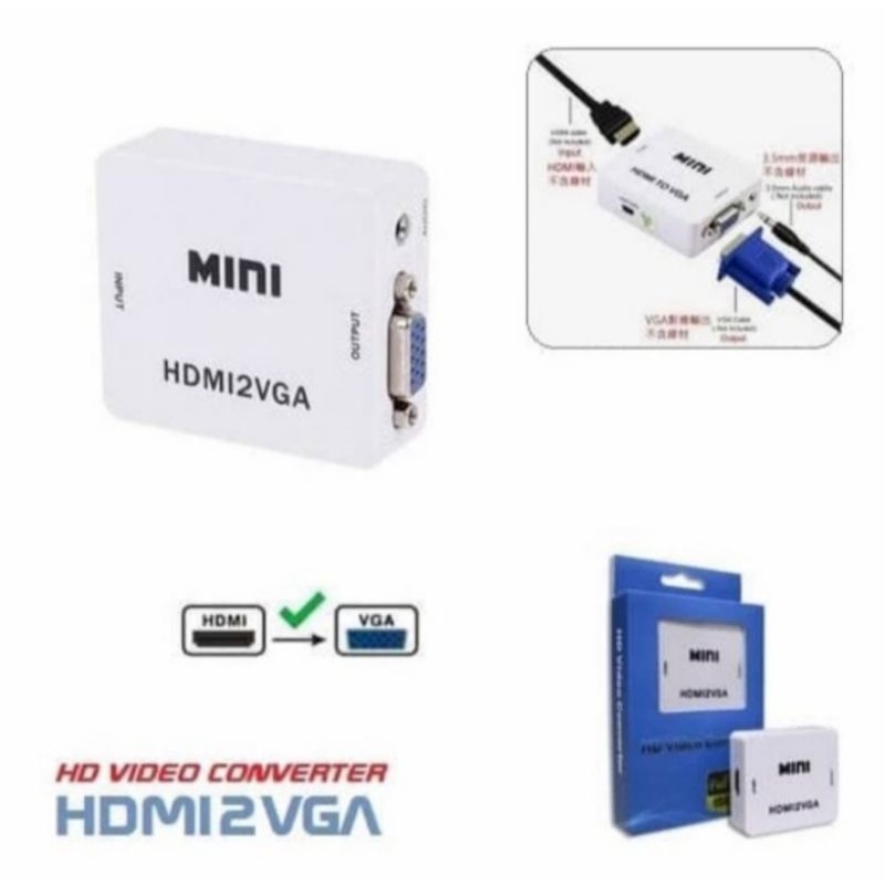 Converter HDMI To VGA Hdmi2VGA 1080p with Audio / Converter hdmi2vga box biru