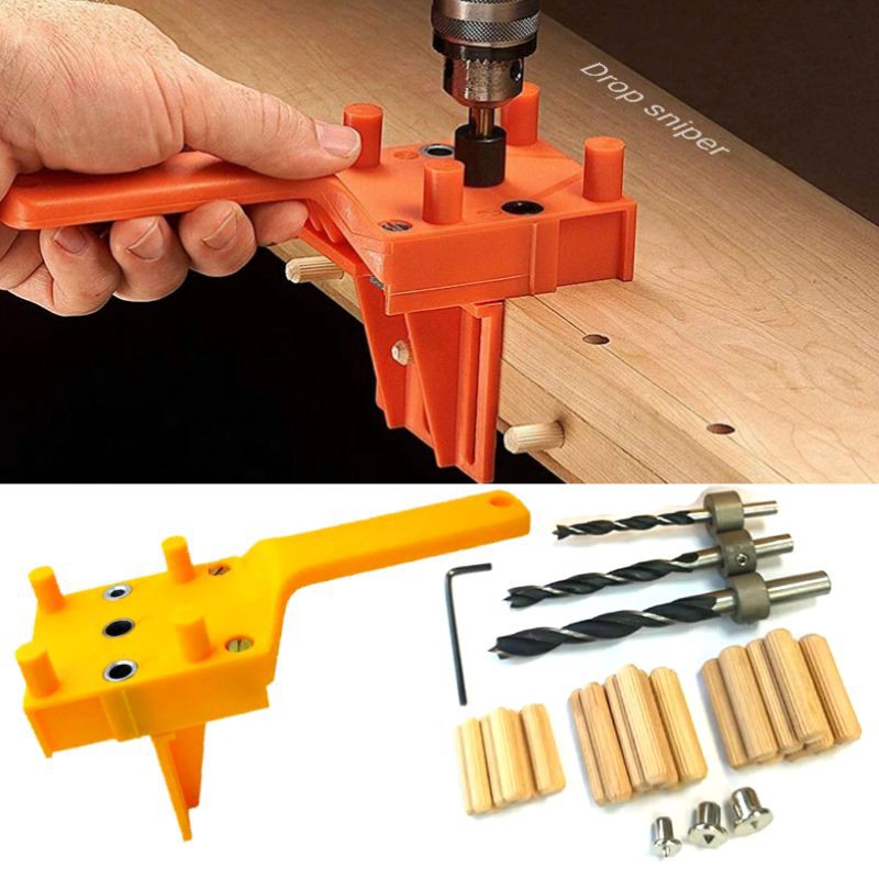 Holder Locator Bor Hole Dowel Jig Set Sambungan Kayu Doweling Puncher