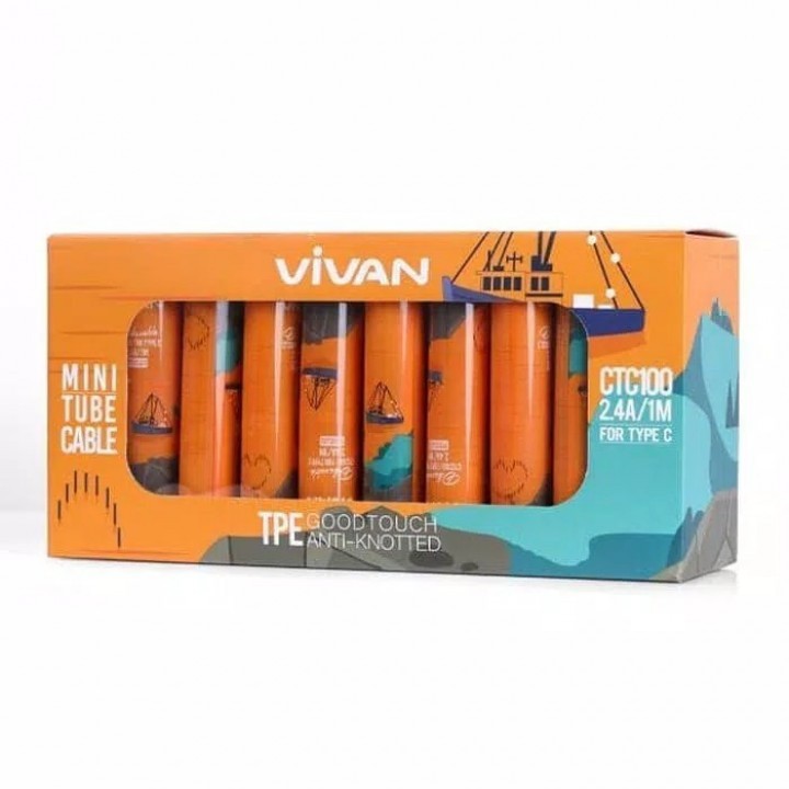 Vivan CTC100S Upgraded 1M Flat Type-C Mini Tube Data Cable Colorful TPE GoodTouch Anti Knotted