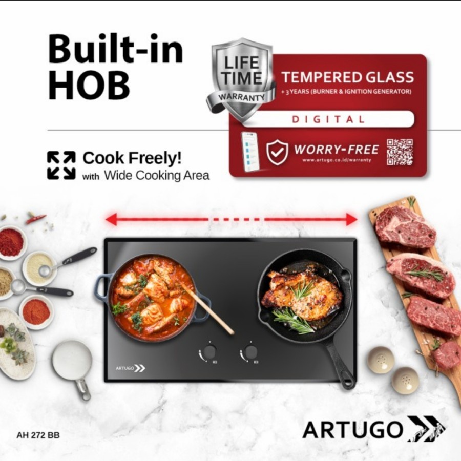 Artugo Built In Glass Gas Hob/Kompor Tanam Gas AH 272 BB Panjang 75cm