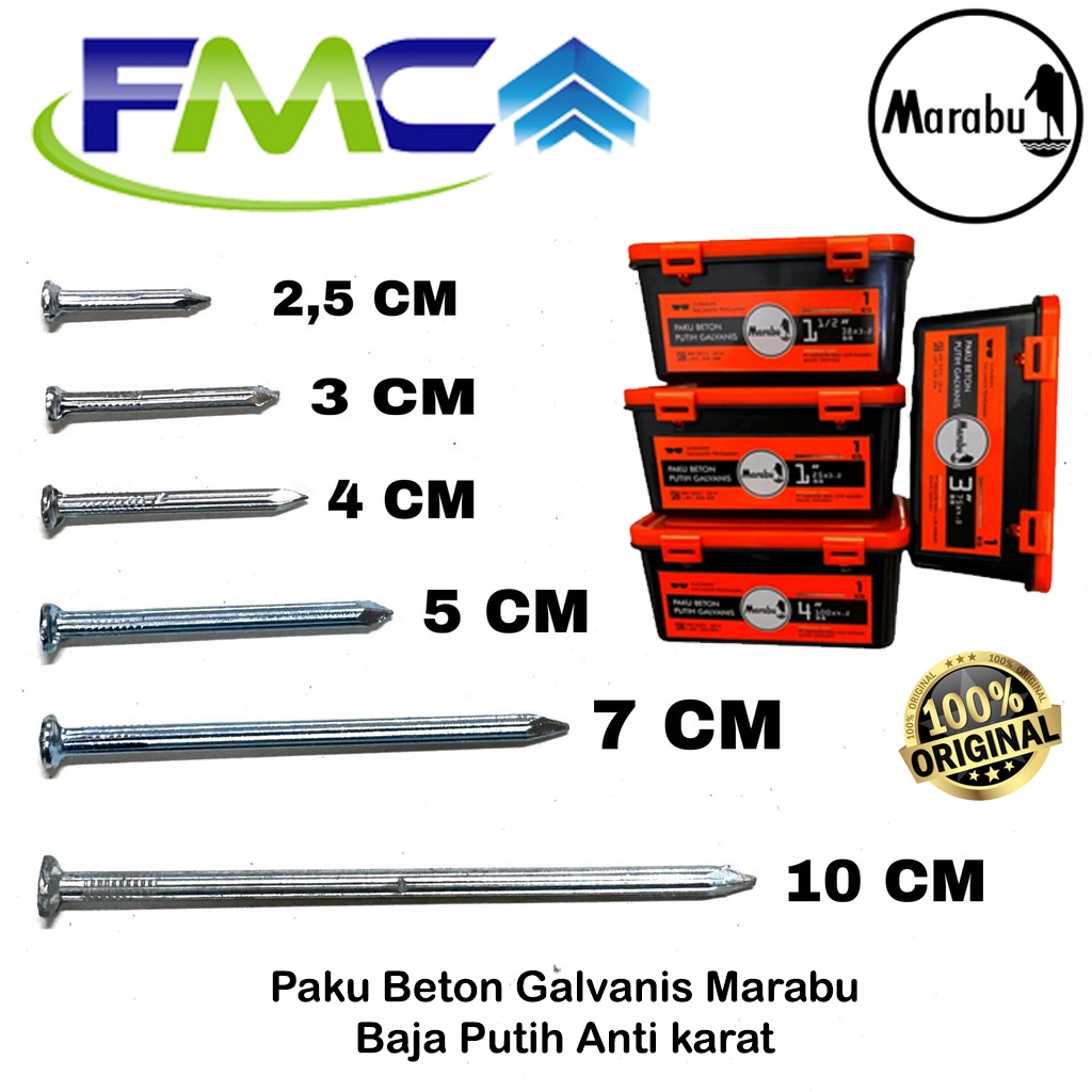 Paku Beton 3cm 4cm 5cm 7cm 10cm Tembok Dinding PerKotak Galvanis Marabu Super Kuat Asli Original