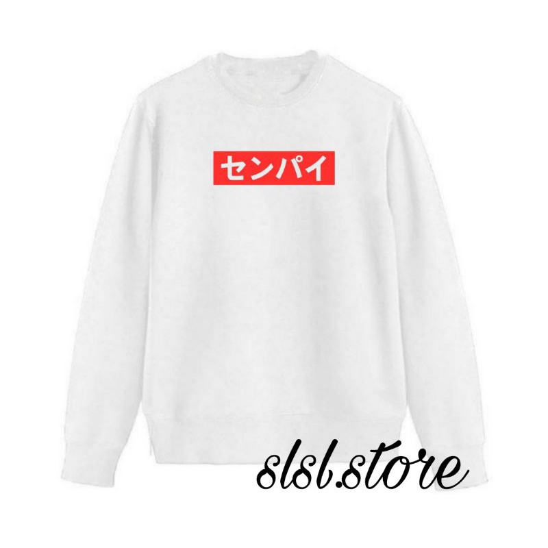 Crewneck Pria Original Tulisan Jepang Bahan Katun Flece Tebal Basic Sweater Krunek Cewe Korean Oversize Warna Hitam Crewnek Ori Black Distro