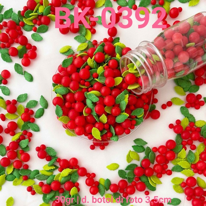 

BK-0392 SPRINKLE SPRINGKEL SPRINKLES 30GR DAUN BUAH APEL CERI MERAH PROMO TERBARU