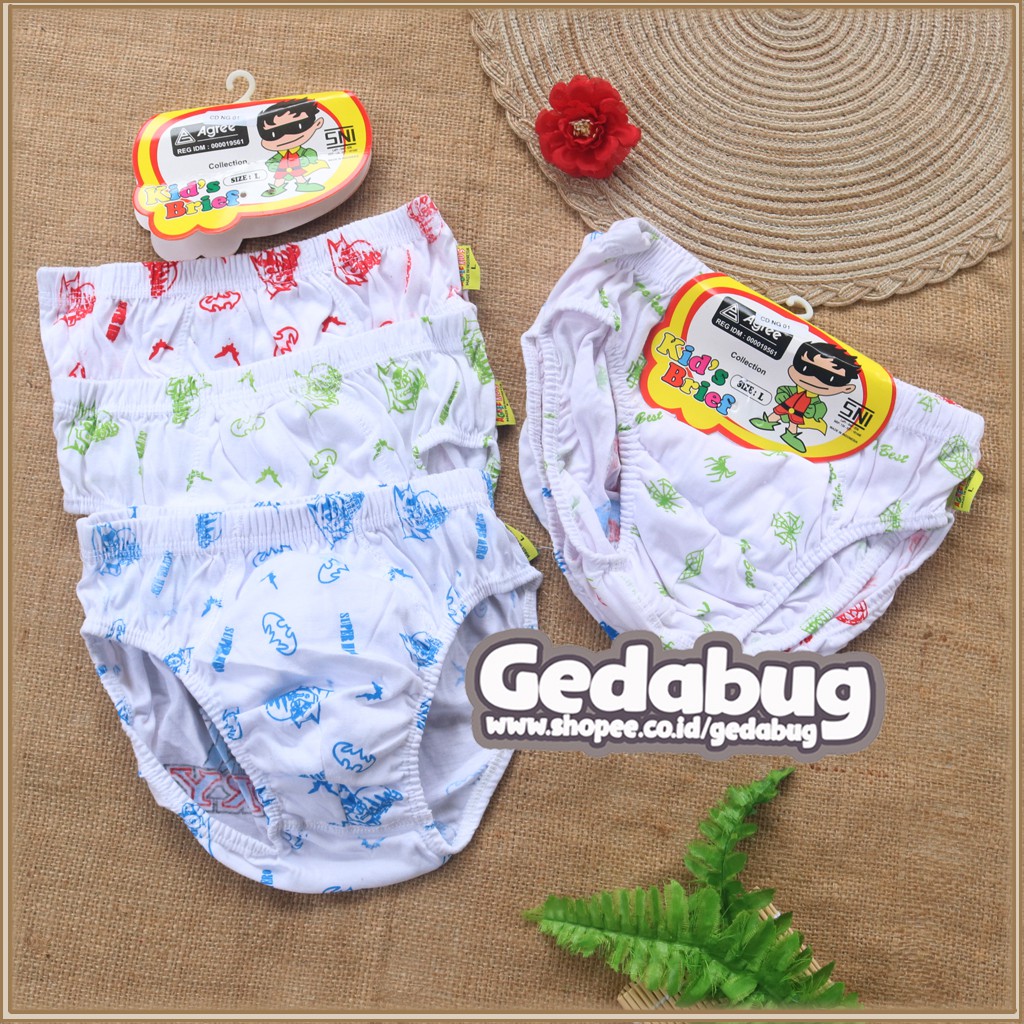 (3pcs) CD Agree NG 01 | Celana Dalam Anak Agree Dasar Putih Motif