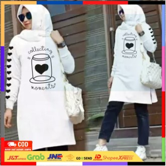 ✨ BISA COD ✨ Tunik Wanita (COD) Kaos Jumbo Lengan Panjang Murah "LOVE" Babyterry - Putih, all size