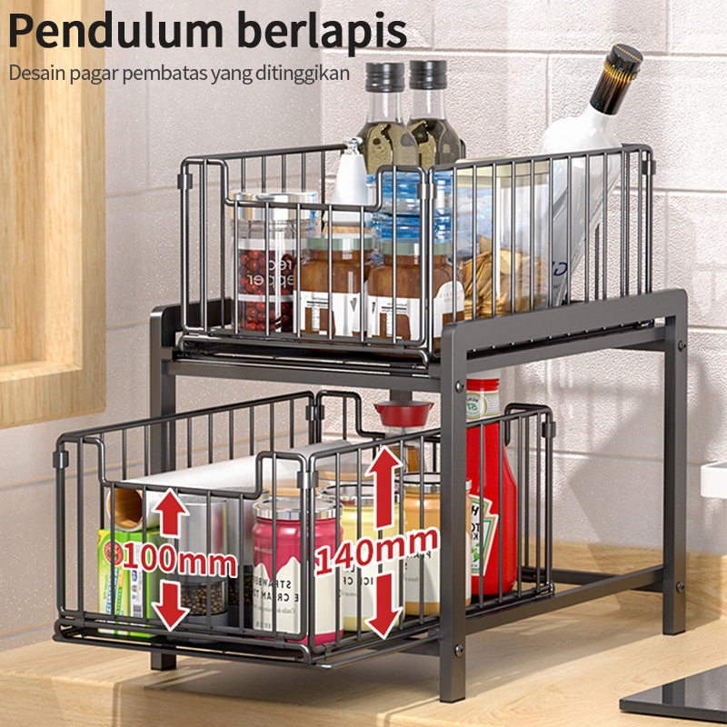 Rak Dapur Bawah Wastafel Kitchen Rack Rak Kabinet Lemari Dapur Keranjang Geser Laci Rak Tarik Rak