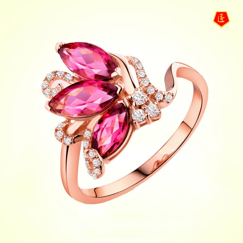 [Ready Stock]Elegant Personality Four-Color Gem Rose Gold Ring