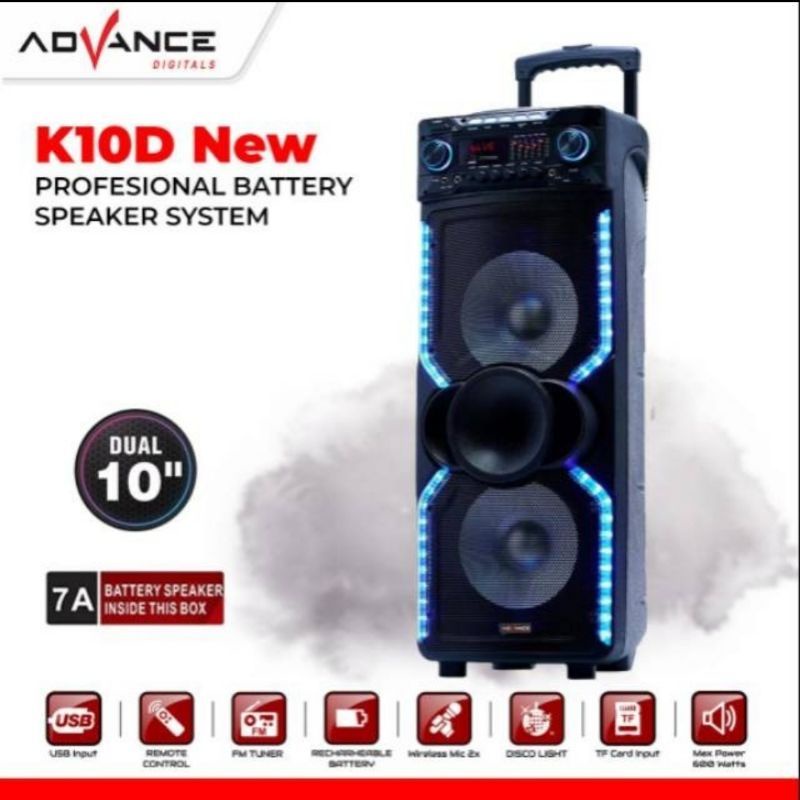 ADVANCE K10D N Speaker Meeting Portable Ukuran 10 inch x 2 - MIC 2 PCS