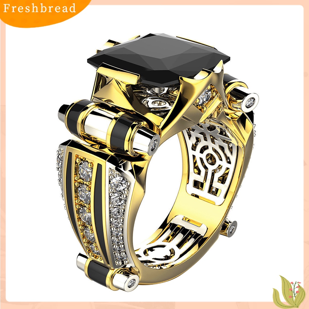 [TERLARIS]Mens Ring Vintage Jewelry Gift Copper Rhinestone Inlaid Carved Finger Ring for Daily Life