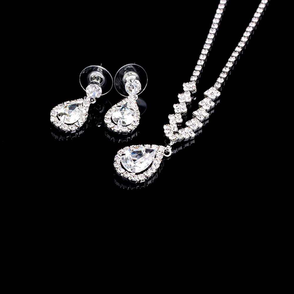 MXBEAUTY Fashion Jewelry Set Romantic Accessories Necklace Luxury Cubic Zirconia Water Drop Shaped Wedding Bridal Rhinestone Angel Teardrop Earrings/Multicolor