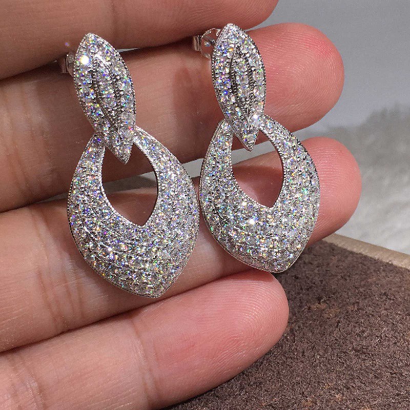 Full Cubic Zirconia Crystal Women Earrings Party Daily Wear Statement Dangle Earrings Graceful Lady's Jewelry