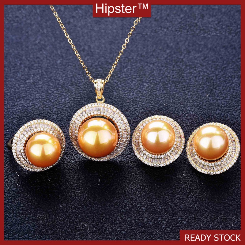 Luxury Full Diamond Nanyang Dold Pearl Jewelry Set