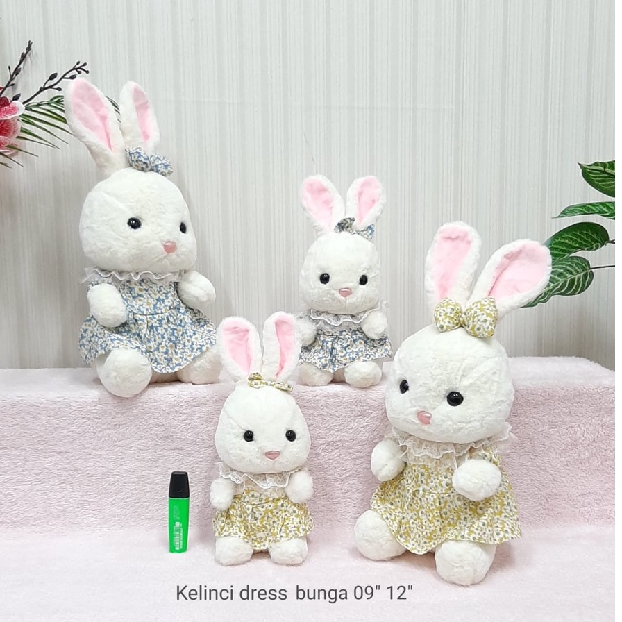 Boneka Kelinci Dres Bunga Size 9&quot;/30cm/boneka rabbit/boneka animal/boneka anak lucu/