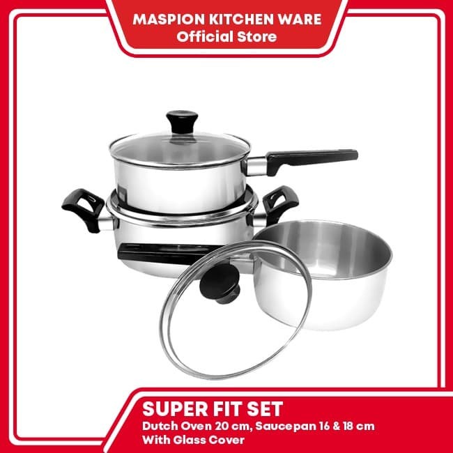 MASPION STAINLESS STEEL SAUCEPAN & DUTCH OVEN SUPER FIT SET