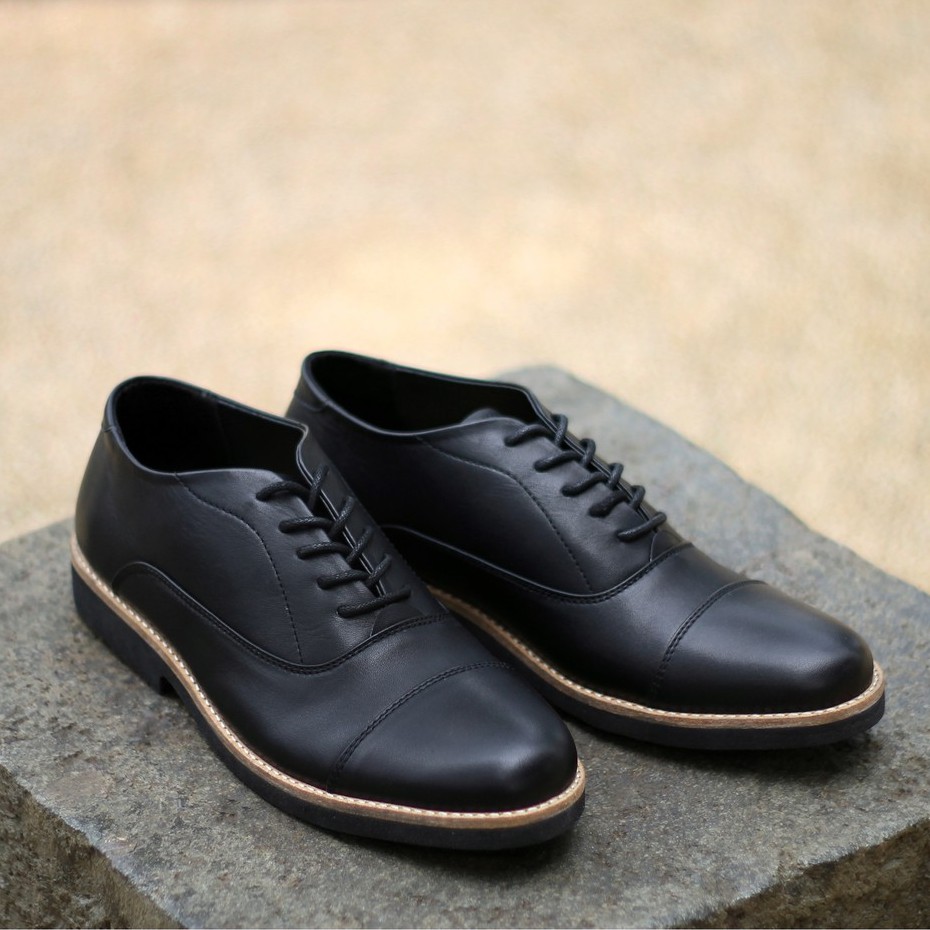 Oxford Black | Sepatu Pantofel Kulit Asli Hitam Formal Kerja Fantopel Pantopel Pria | FORIND Kenzio