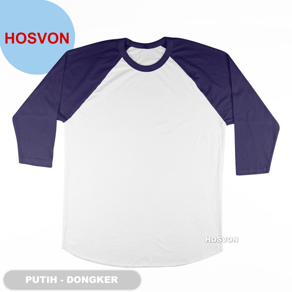 PUTIH - NAVY Raglan Lengan 3/4 COTTON COMBED 20s (PRIA &amp; WANITA)