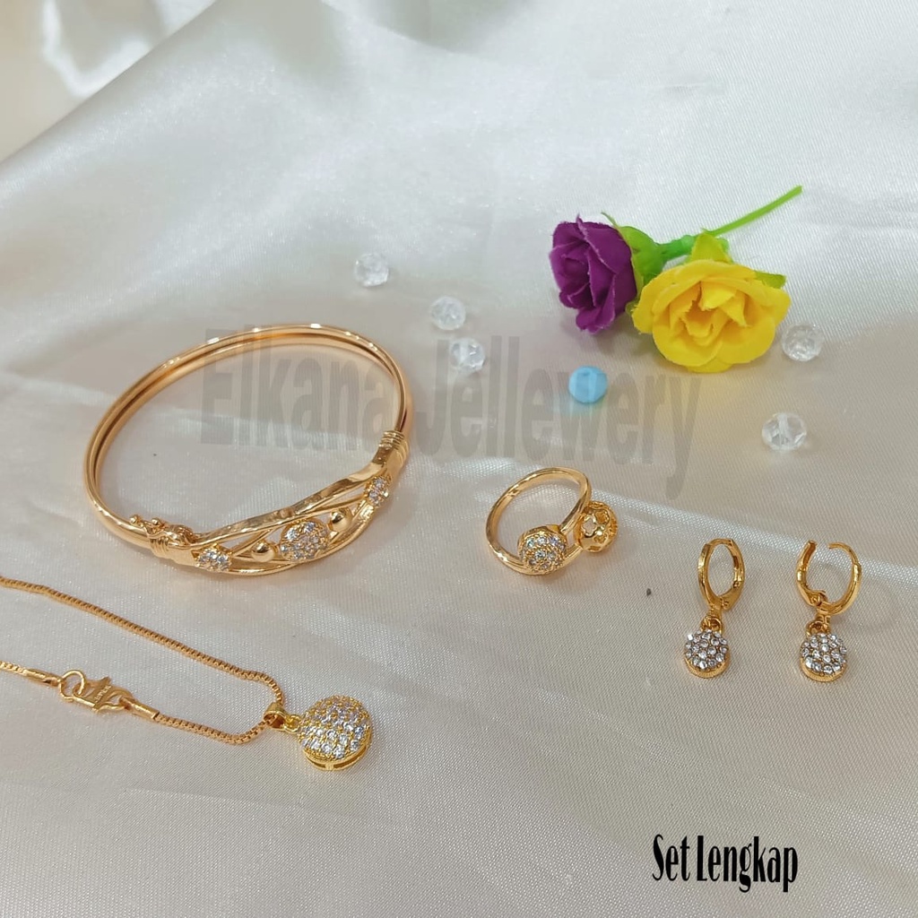 SET DEWASA BANGLE BOLA DIAMOND Perhiasan super berkelas fashion korea anti karat dan anti luntur