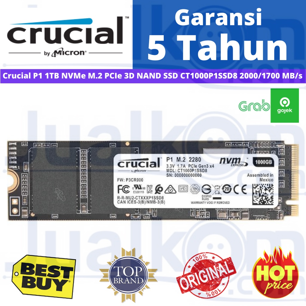 Crucial P1 1TB SSD 3D NAND M.2 2280 NVMe PCIe CT500P1SSD8