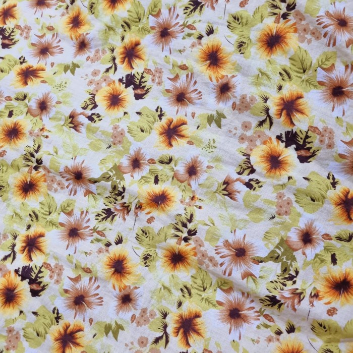 50cm Kain Santung Halus Rayon Santung Motif Bunga Kembang Kuning 1