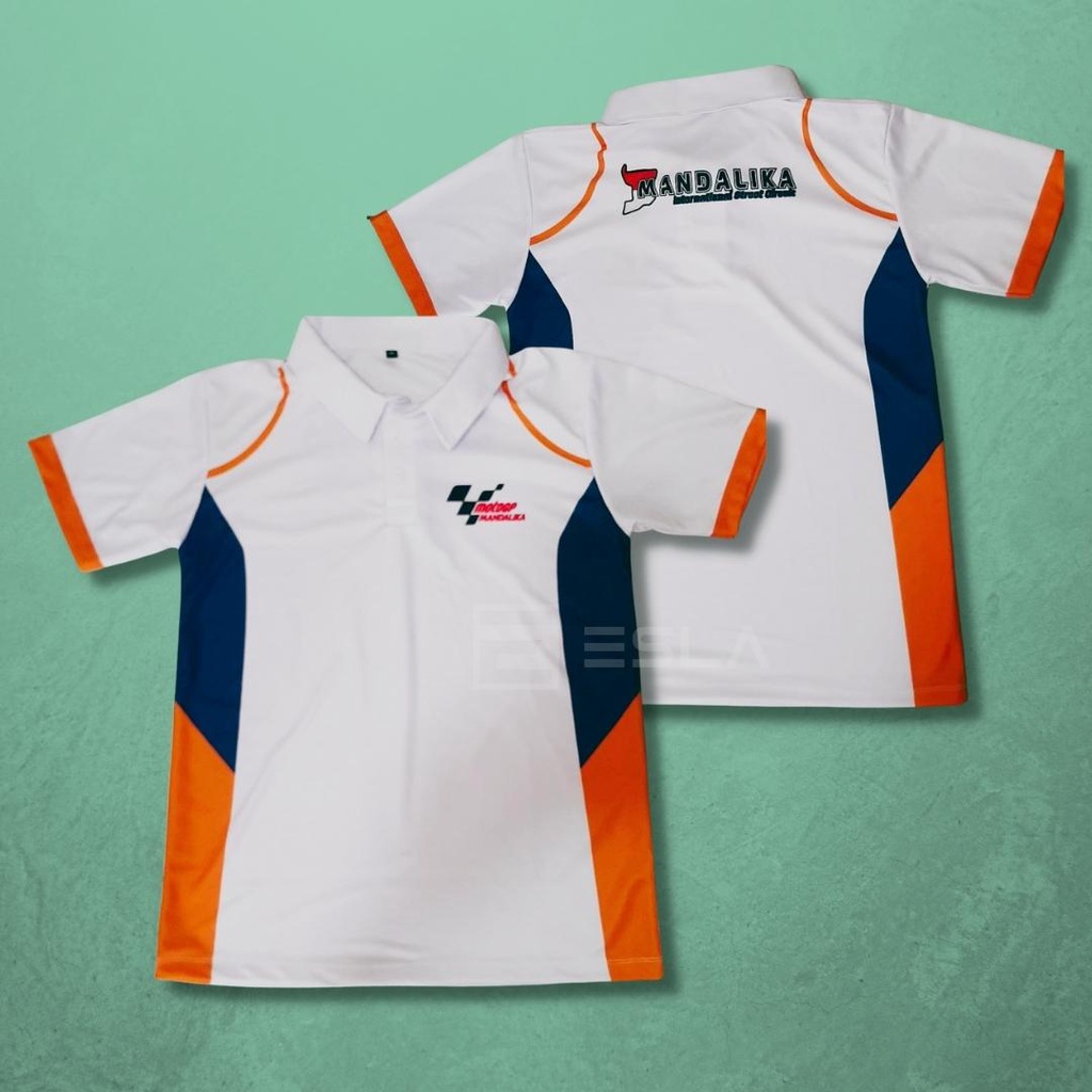 [Bisa COD] Kaos Polo Motogp Mandalika 2022 Printing v1 - Kaos Polo Pria Wanita Putih - Baju Polo Jum