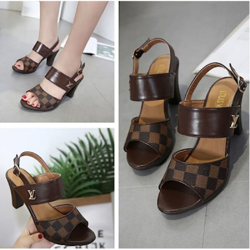 SEPATU SANDAL WANITA - HIGH HEELS LV HS89 COKLAT