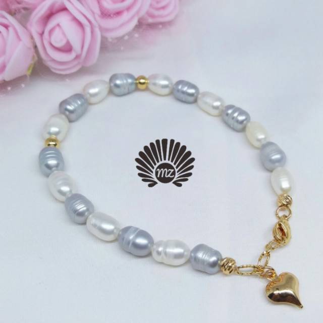 Gelang Putih Abu-abu Mutiara Air Tawar Asli Lombok