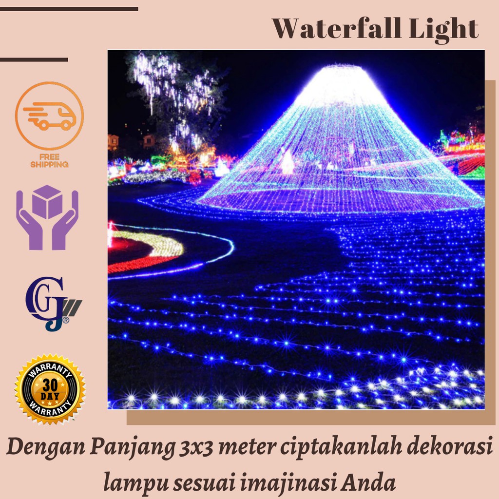Lampu Tirai 3x3 Meter Waterfall Light tumbler Lampu Hias Dekorasi Natal Model Air Terjun 320 LED