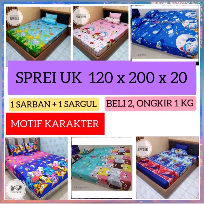SPREI SEPRAI SEPREI HOMEMADE MOTIF GAMBAR KARAKTER DORAEMON SPIDERMAN BUNGA ABSTRAK MINIMALIS KOTAK 