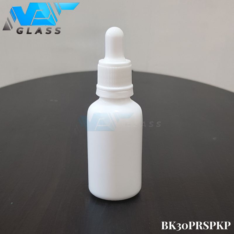 botol kaca pipet 30ml tebal putih glosy - ring segel putih