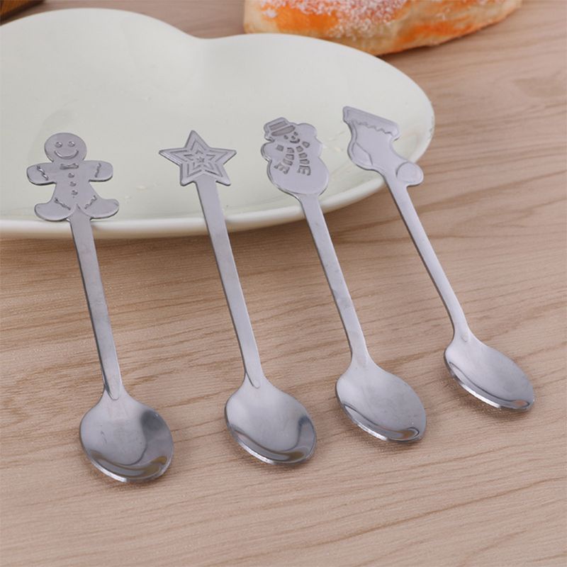 12pcs / Set Sendok Sup Gula Dessert Bahan Stainless Steel Untuk Hadiah Natal