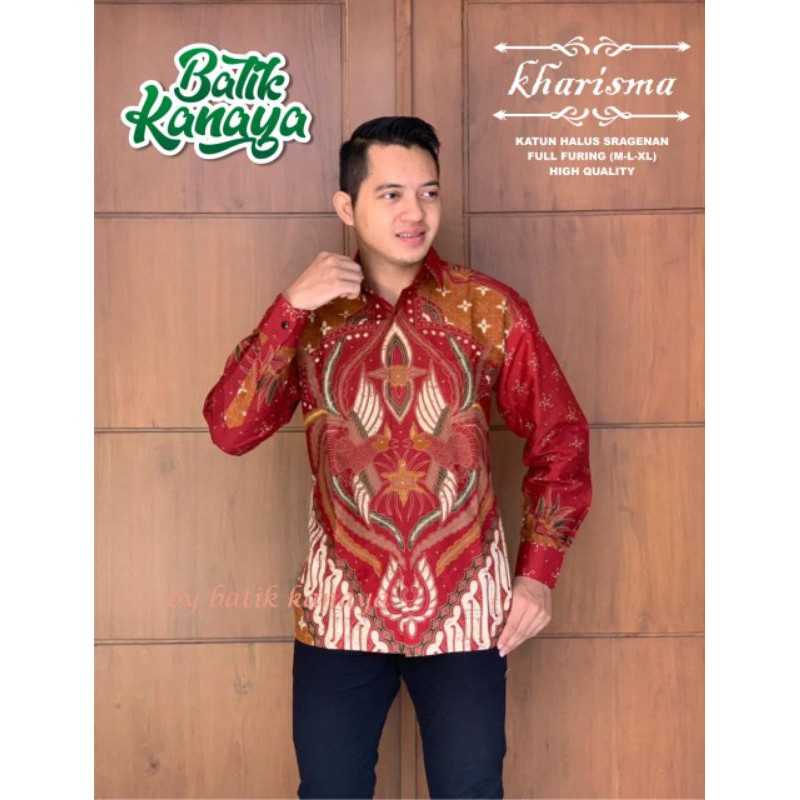 Kanaya - Baju Batik Pria Full Furing Motif KHARISMA Warna Dasar Merah